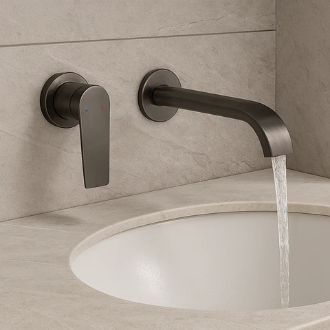 Mezcladora Monocomando de Pared para Lavabo en Gris
