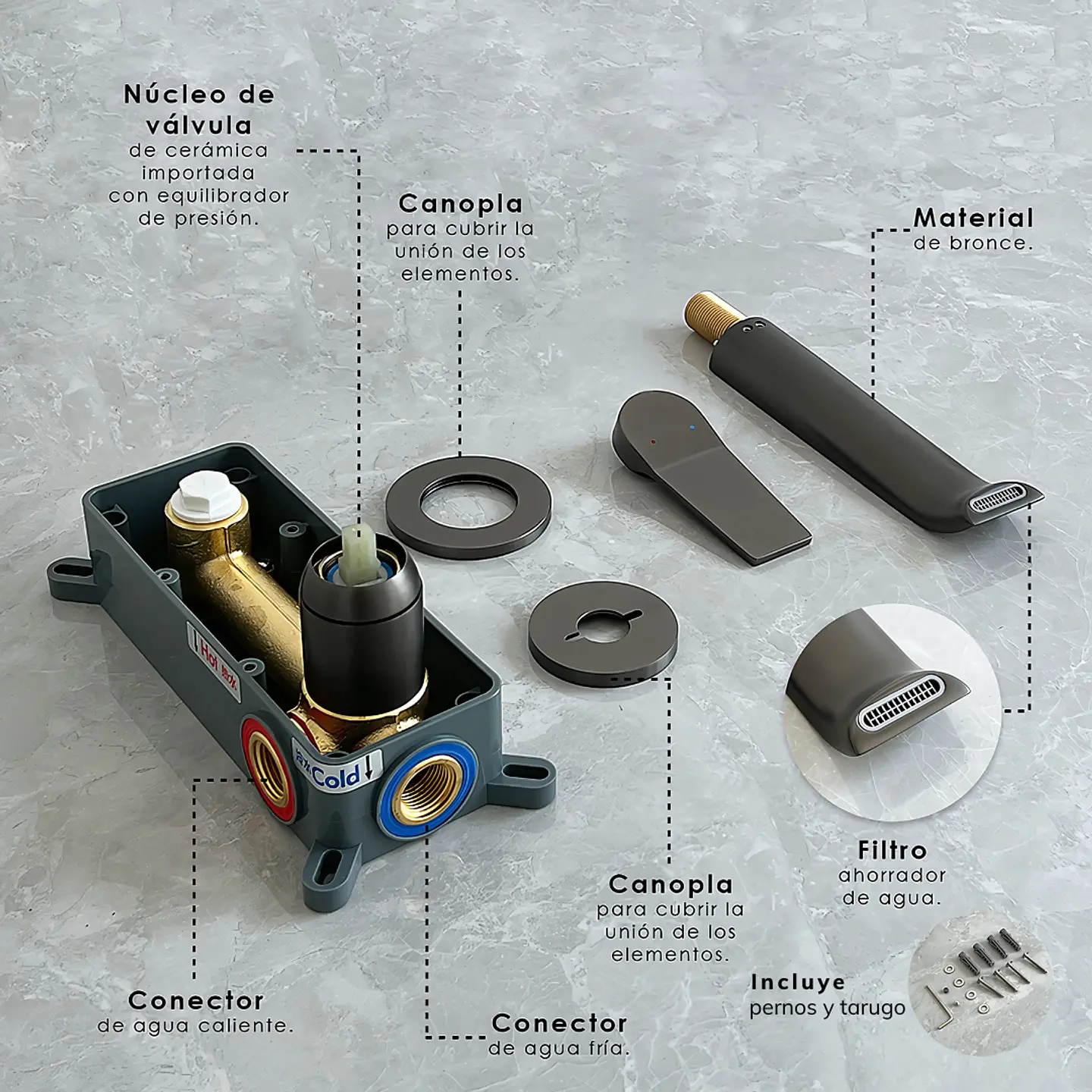 Mezcladora Monocomando de Pared para Lavabo en Gris 4