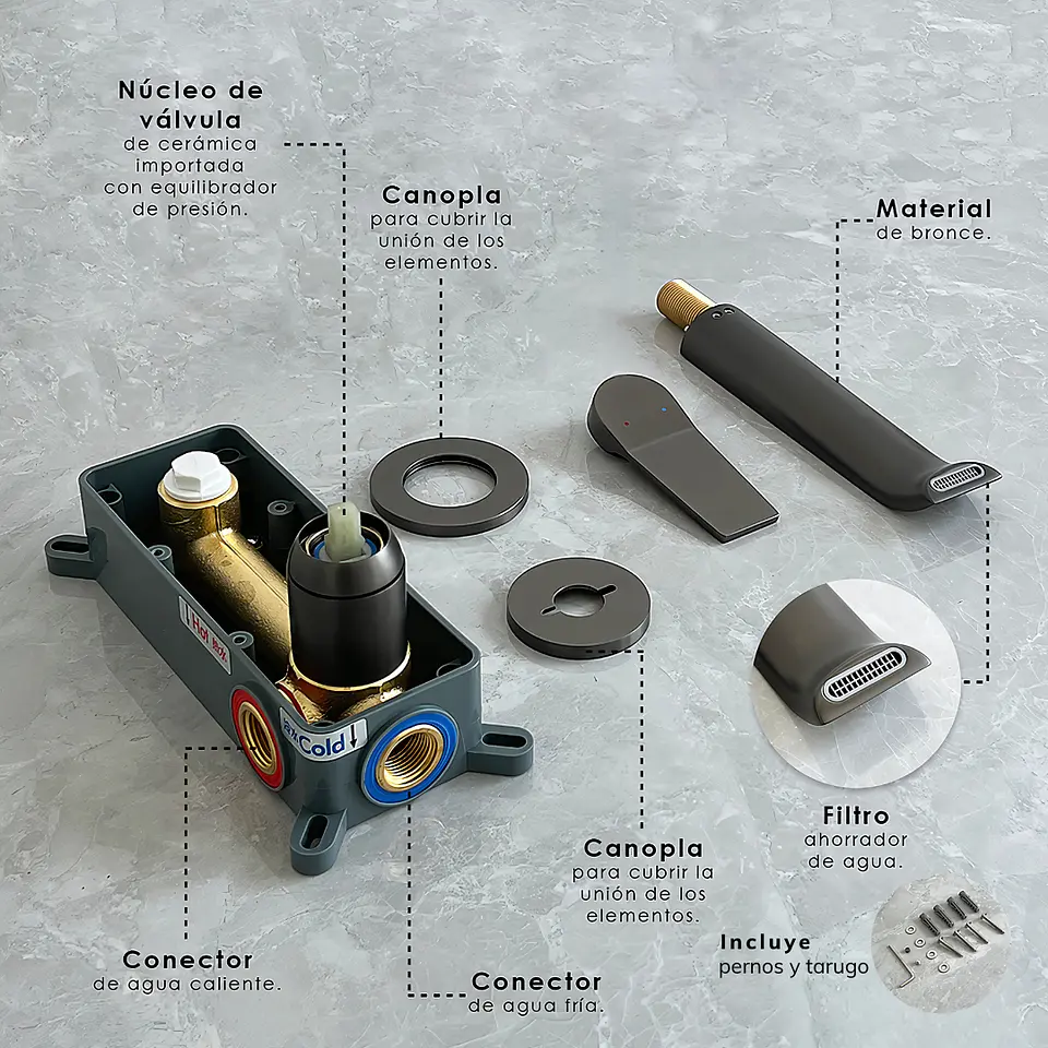 Mezcladora Monocomando de Pared para Lavabo en Gris 4