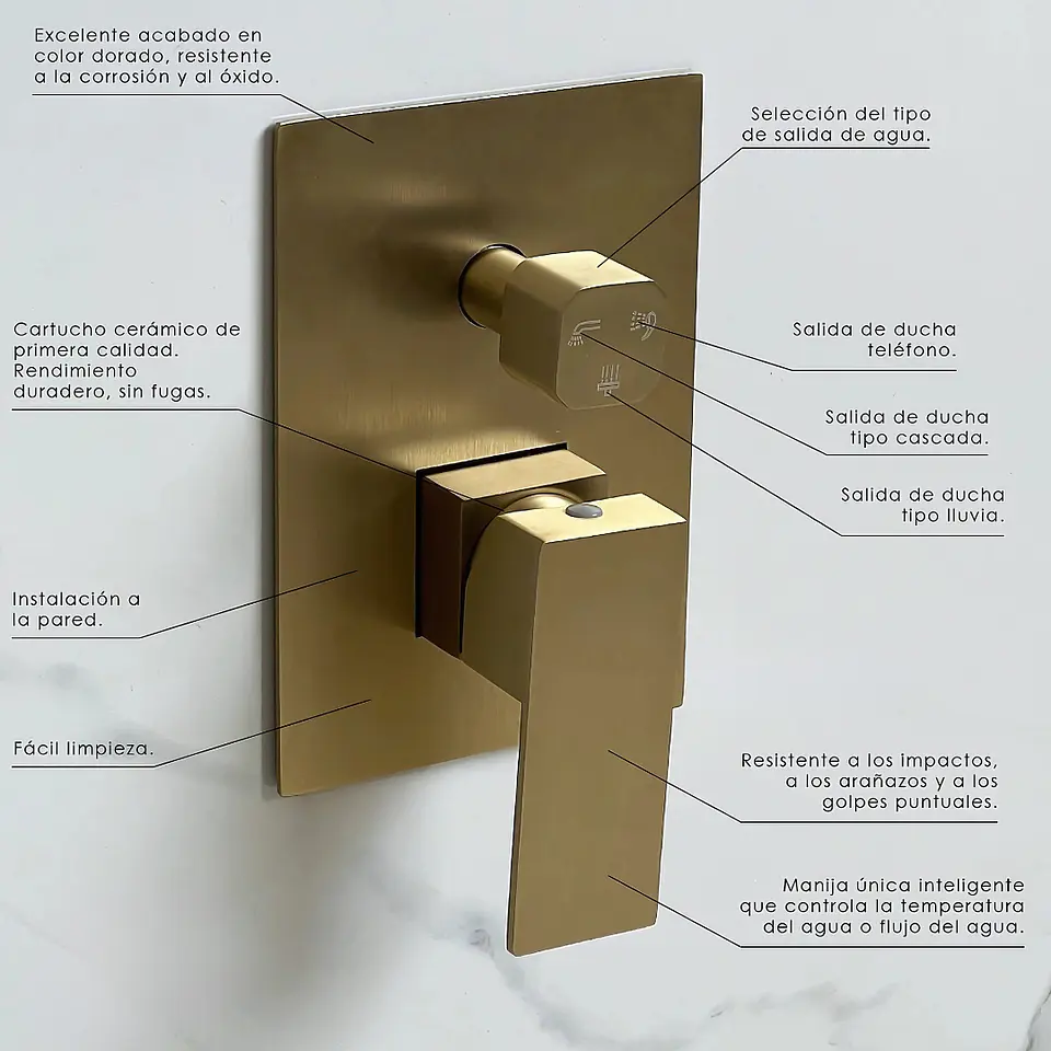  Mezcladora para Ducha en Acero Inoxidable con Cabezal y Ducha Teléfono Dorado 4