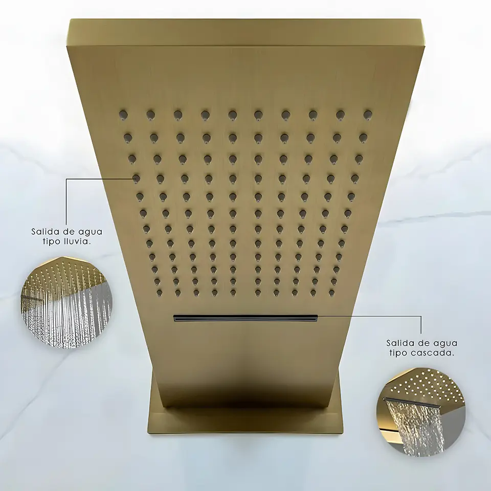  Mezcladora para Ducha en Acero Inoxidable con Cabezal y Ducha Teléfono Dorado 8