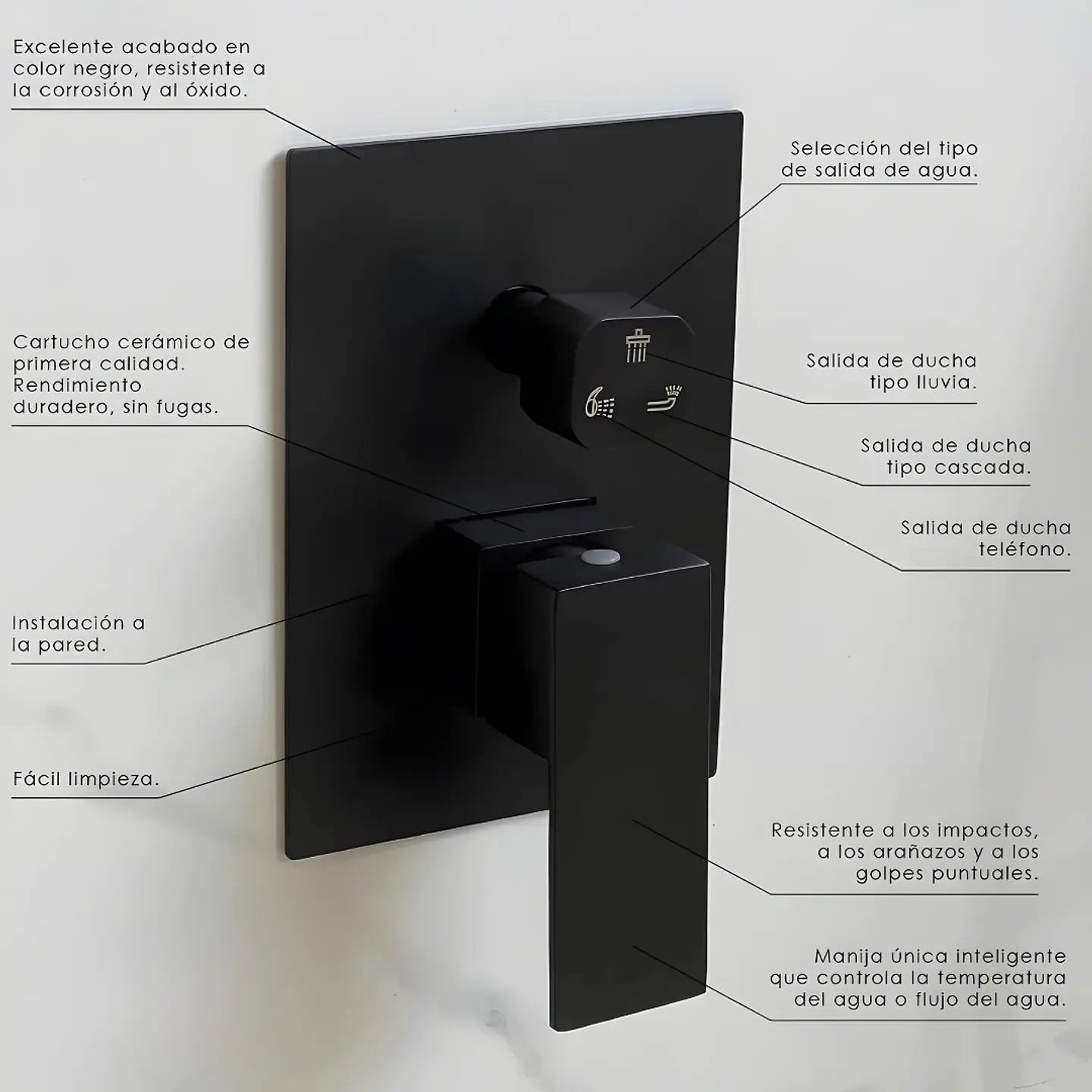  Mezcladora para Ducha en Acero Inoxidable con Cabezal y Ducha Teléfono Negro 3