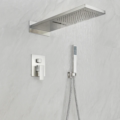  Mezcladora para Ducha en Acero Inoxidable con Cabezal y Ducha Teléfono Brillante