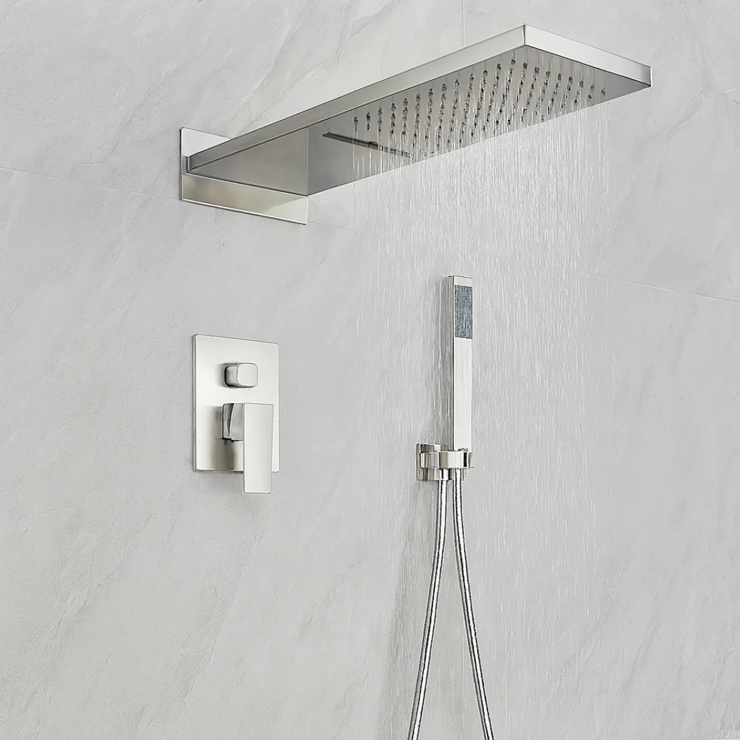  Mezcladora para Ducha en Acero Inoxidable con Cabezal y Ducha Teléfono Brillante 2