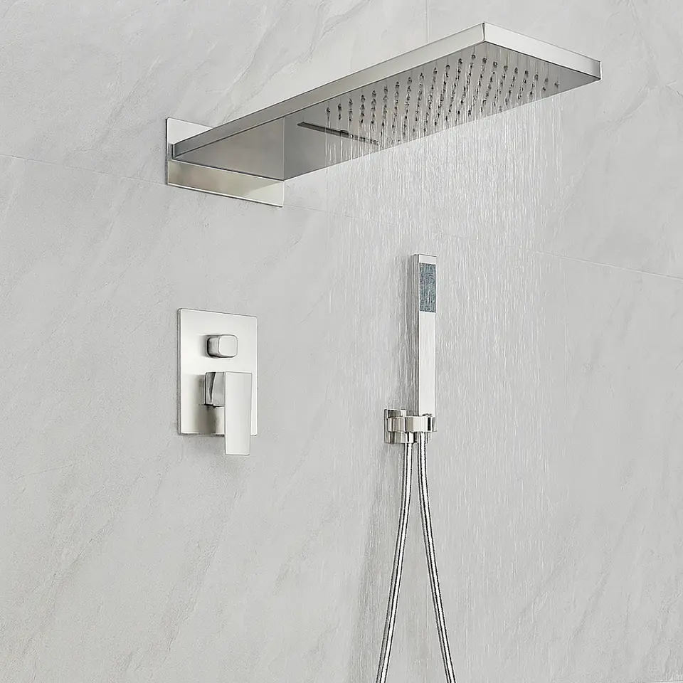  Mezcladora para Ducha en Acero Inoxidable con Cabezal y Ducha Teléfono Brillante 2