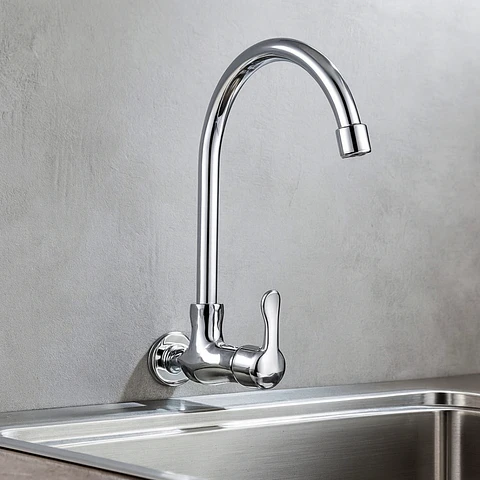 Llave Ganso para Cocina de Bronce Cromado Brillante