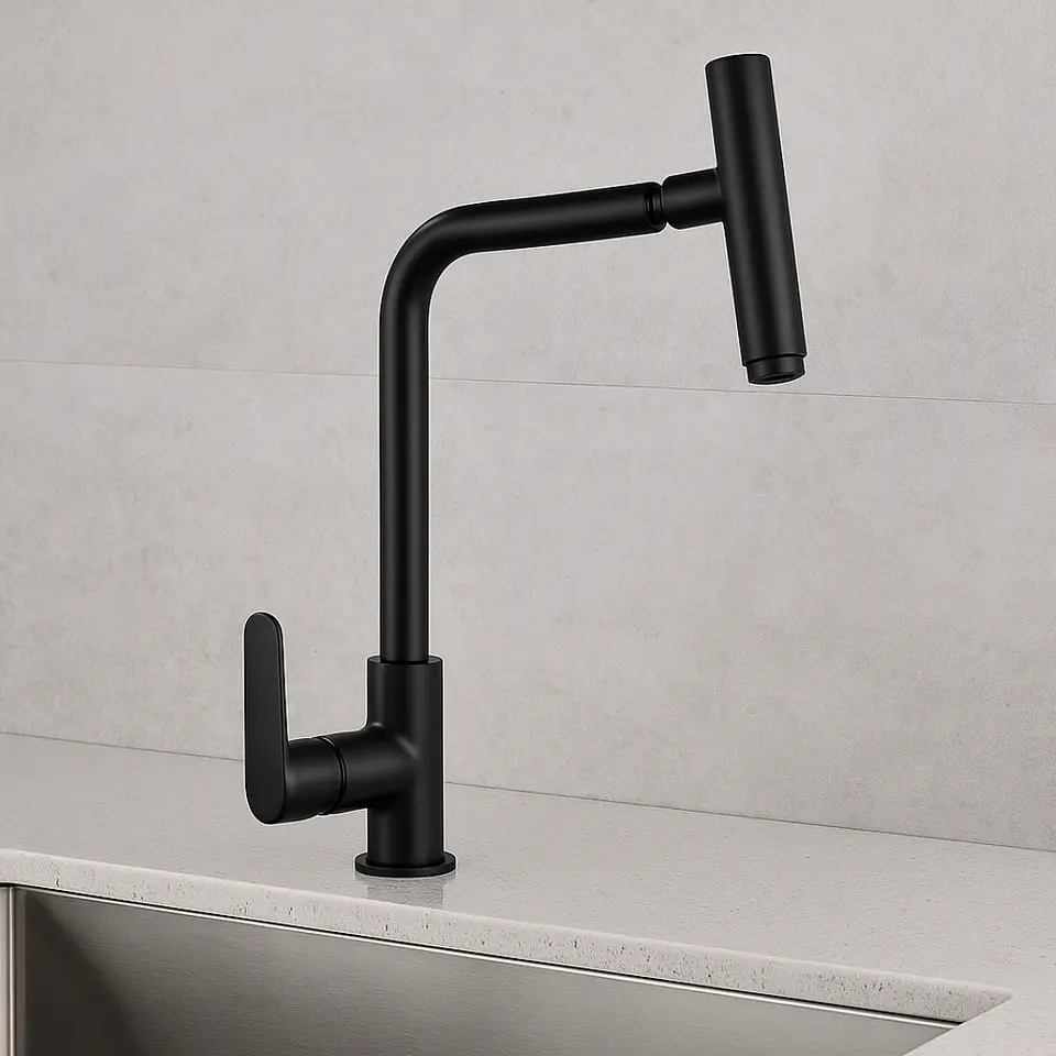 Llave Ganso para Cocina de Acero Inoxidable Negro Moderno 2