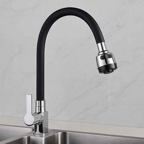 Llave Ganso para Cocina de Bronce Cromado Flexible 