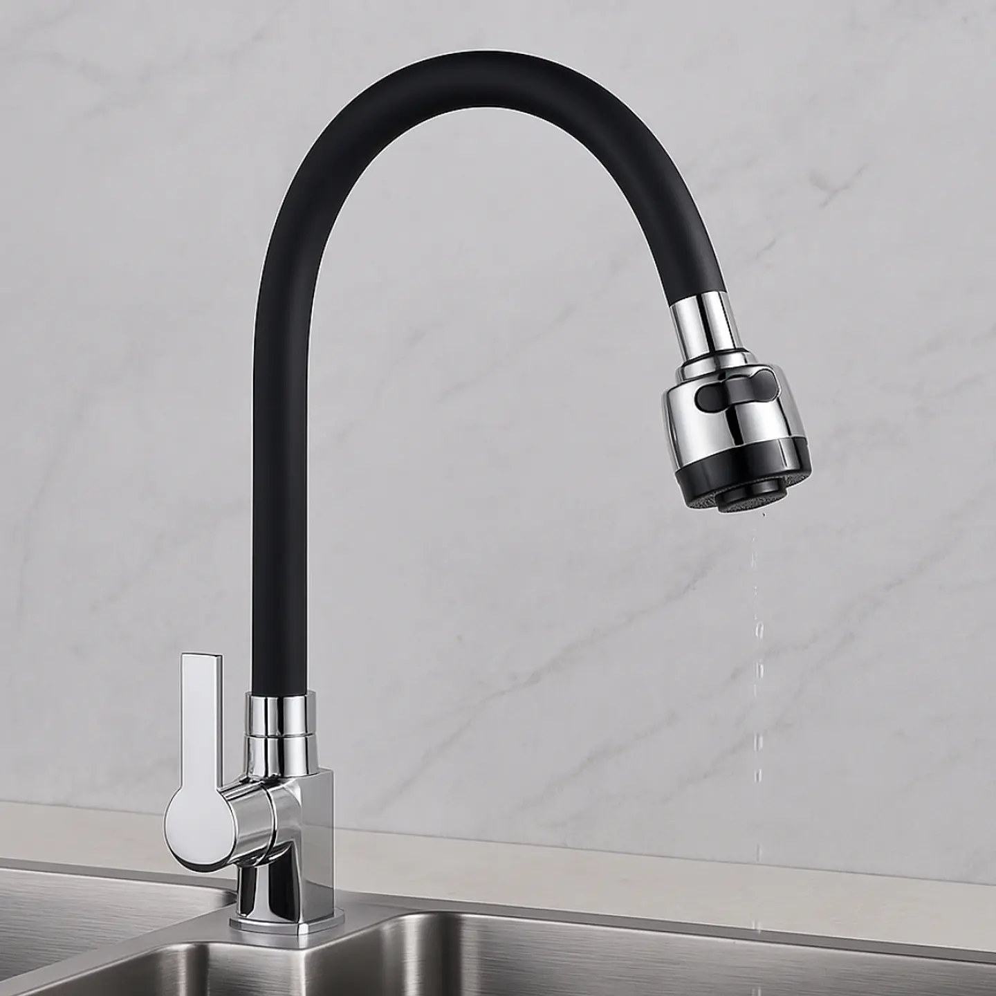 Llave Ganso para Cocina de Bronce Cromado Flexible  2