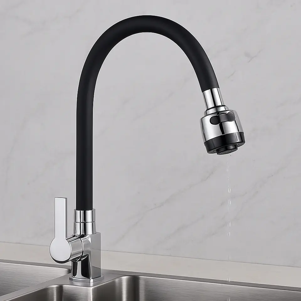 Llave Ganso para Cocina de Bronce Cromado Flexible  2