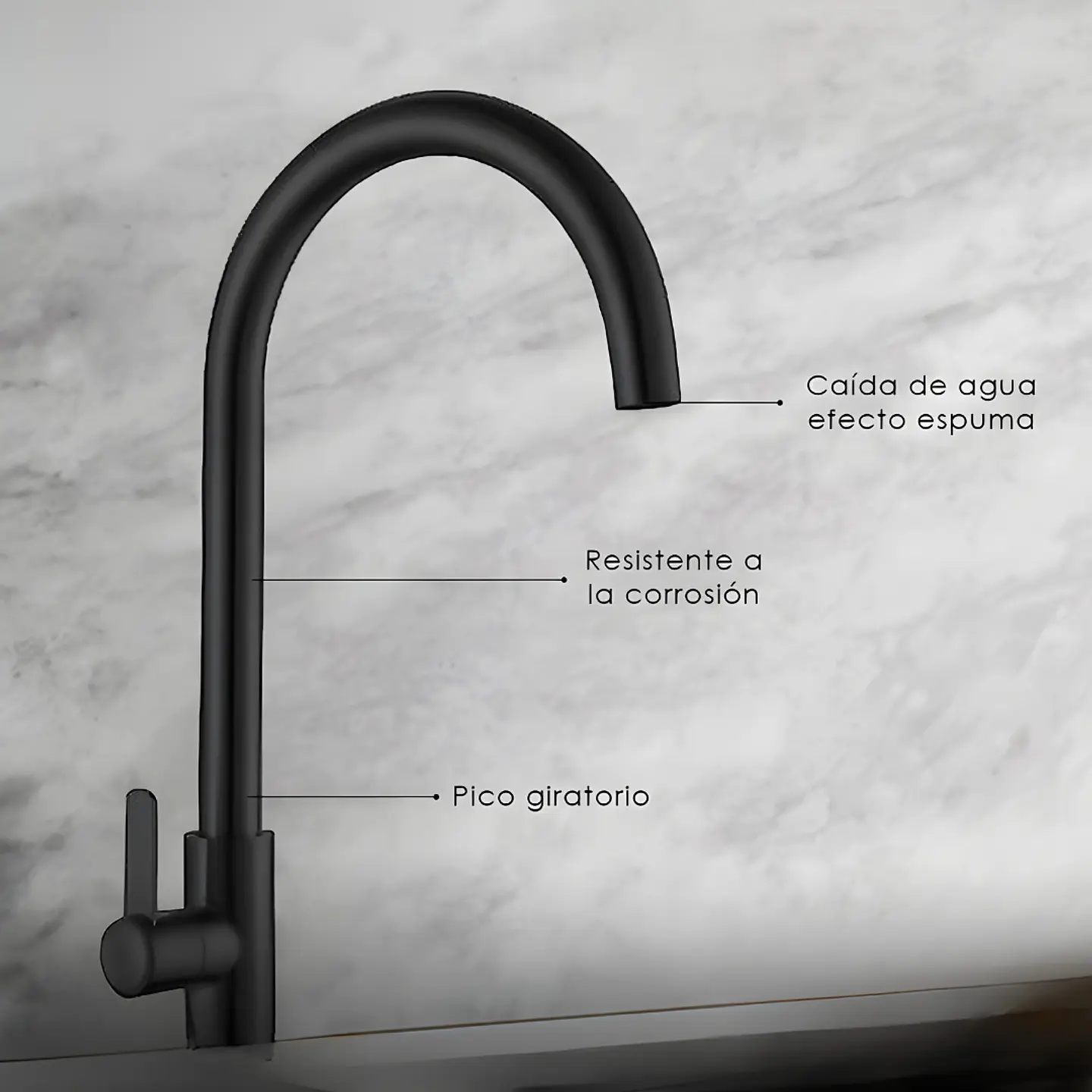 Llave Ganso para Cocina de Acero Inoxidable Negro Satinado Sofisticado 3