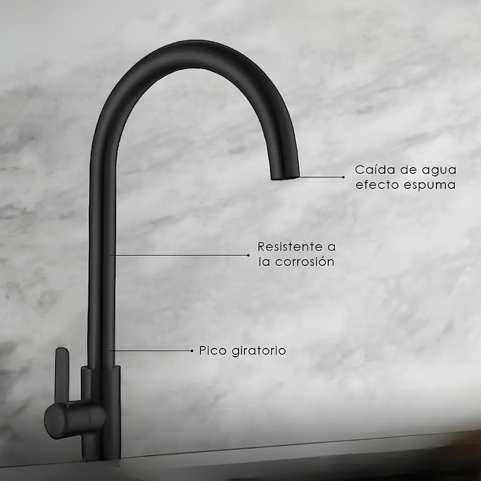 Llave Ganso para Cocina de Acero Inoxidable Negro Satinado Sofisticado 3