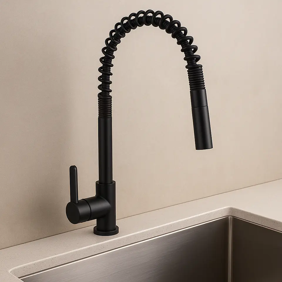 Llave Ganso para Cocina con Resorte de Acero Inoxidable Negro 2