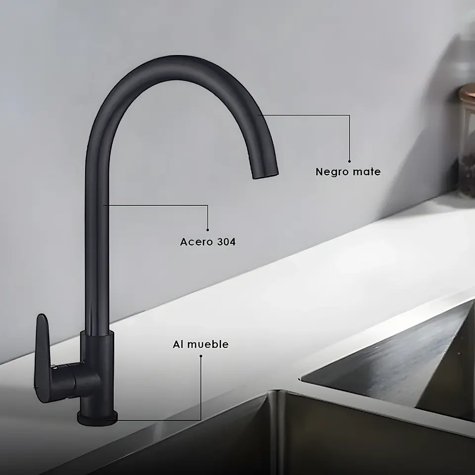 Llave Ganso para Cocina de Acero Inoxidable Negro Mate Minimalista 3