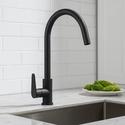 Llave Ganso para Cocina de Acero Inoxidable Negro Mate Minimalista