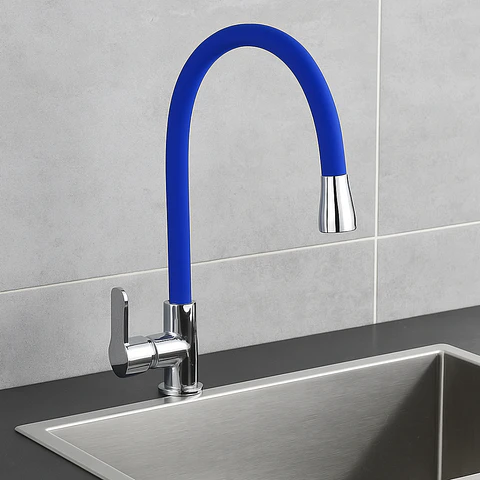 Llave Ganso para Cocina de Bronce Cromado Azul Flexible