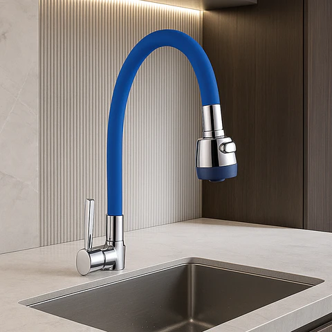 Llave Ganso para Cocina de Acero Cromado Azul Flexible