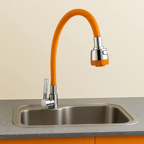 Llave Ganso para Cocina de Acero Cromado Naranja Flexible