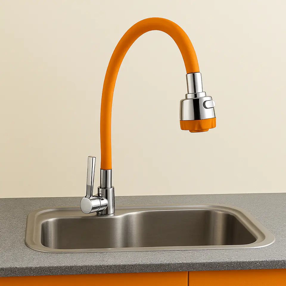 Llave Ganso para Cocina de Acero Cromado Naranja Flexible 2