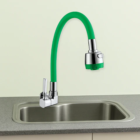 Llave Ganso para Cocina de Acero Cromado Verde Flexible