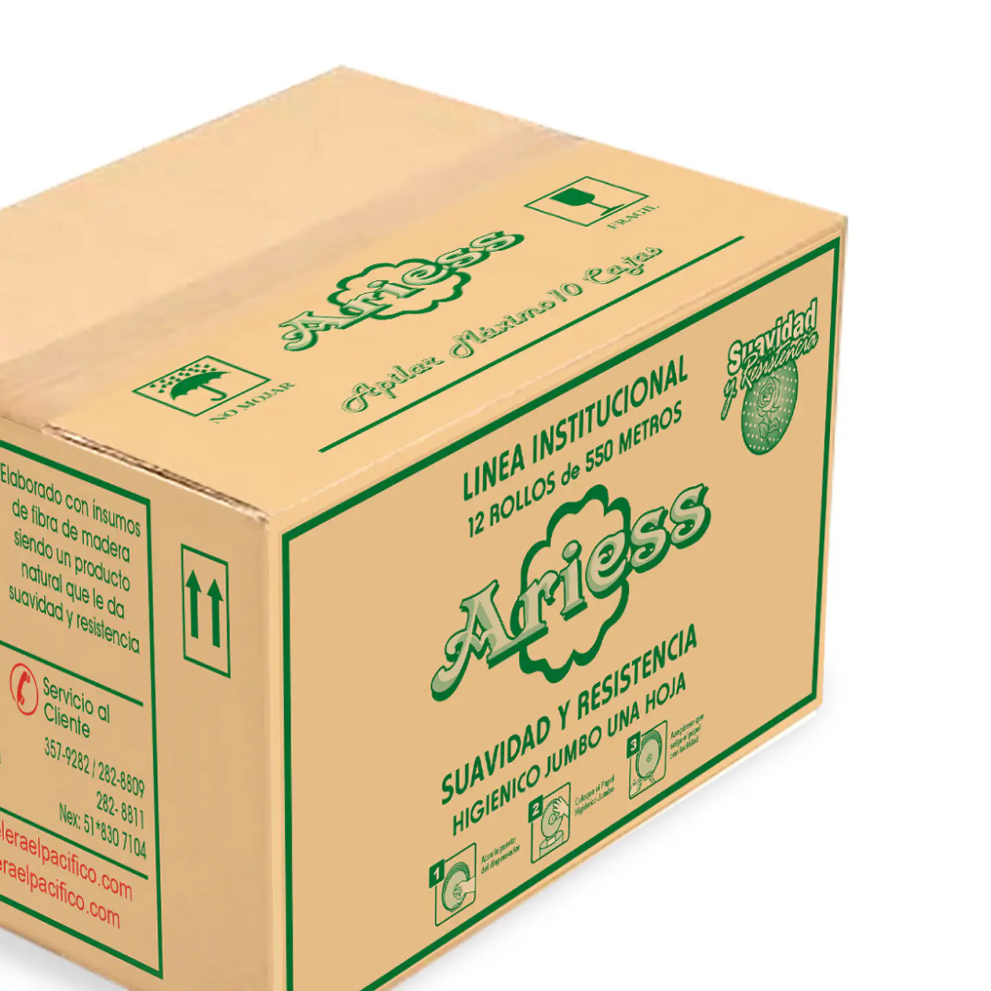 Papel Higiénico Jumbo Ariess 550 mt 100% Celulosa Caja por 12 Rollos  3