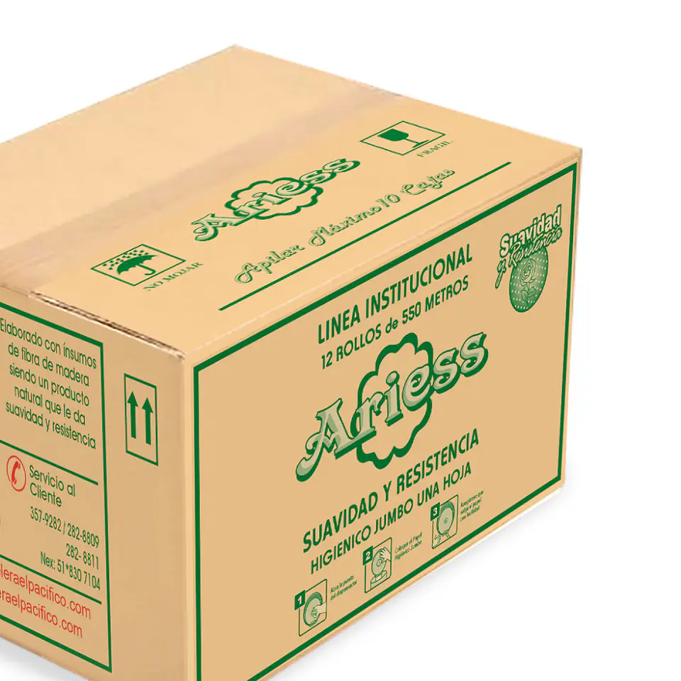 Papel Higiénico Jumbo Ariess 550 mt 100% Celulosa Caja por 12 Rollos  3