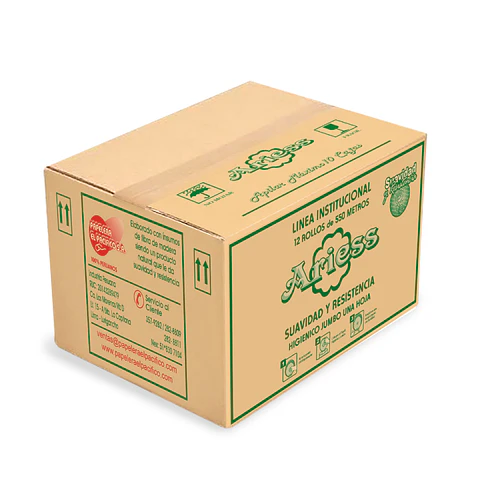 Papel Higiénico Jumbo Ariess 550 mt 100% Celulosa Caja por 12 Rollos 