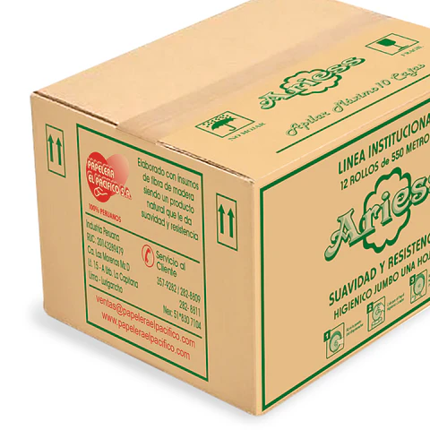 Papel Higiénico Jumbo Ariess 550 mt 100% Celulosa Caja por 12 Rollos 