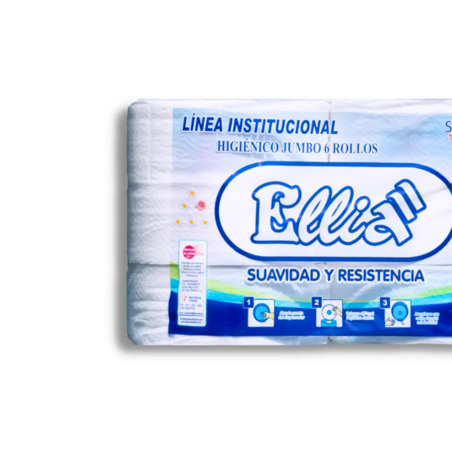 Papel Higiénico Jumbo Ellia 300 mt 100% Celulosa Bolsa por 6 Rollos  2