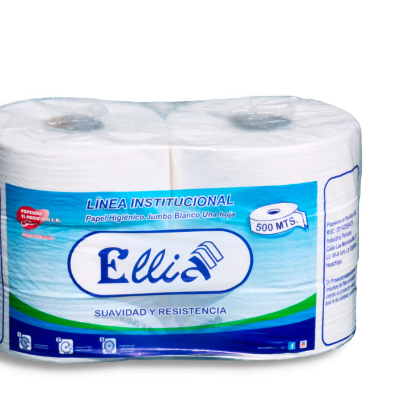 Papel Higiénico Jumbo Ellia 500 mt 100% Celulosa Bolsa por 6 Rollos  3