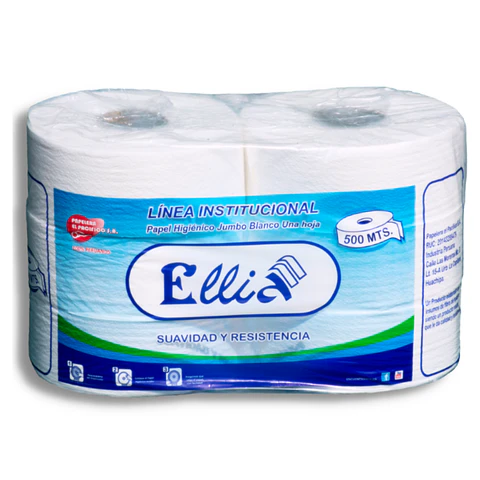 Papel Higiénico Jumbo Ellia 500 mt 100% Celulosa Bolsa por 6 Rollos 