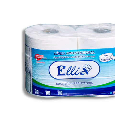 Papel Higiénico Jumbo Ellia 500 mt 100% Celulosa Bolsa por 6 Rollos 