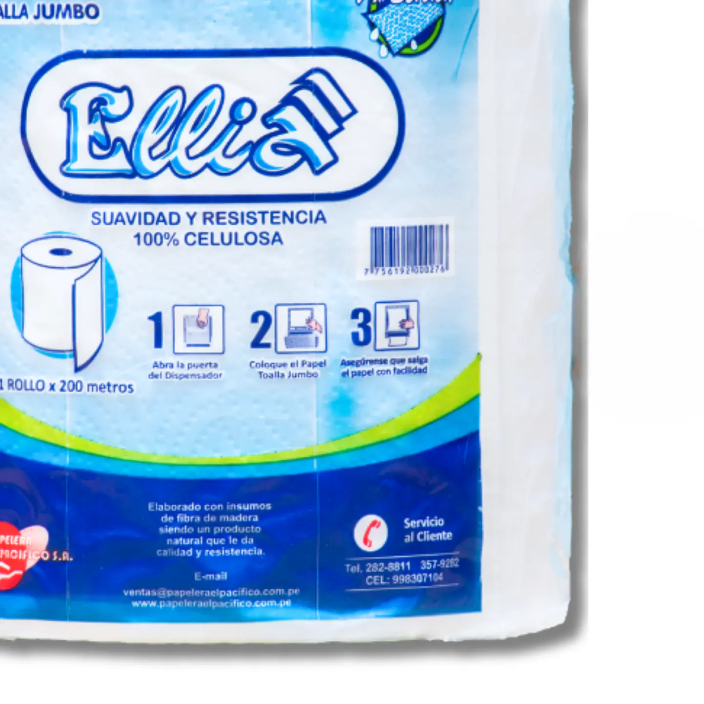 Papel Toalla Jumbo Ellia 200 mt 100% Celulosa Bolsa por 1 Rollo 3