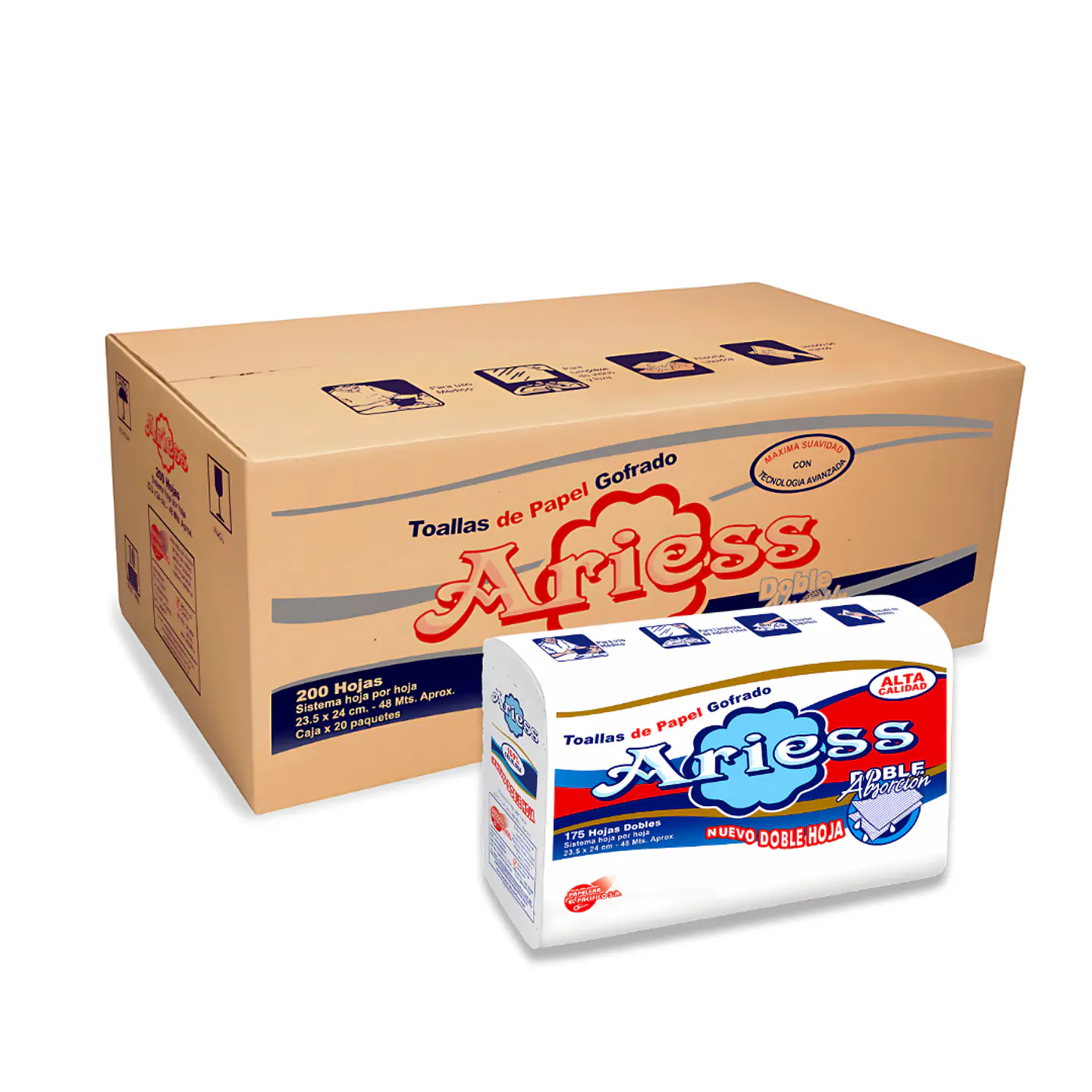 Papel Toalla Interfoliado Doble Hoja Ariess Caja x 20 Paquetes 2