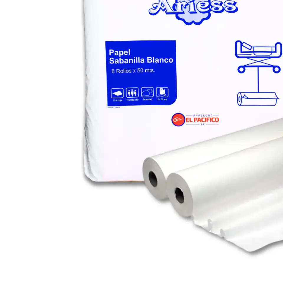 Papel Sabanilla con Precorte Ariess 50 mt 100% Celulosa Bolsa por 8 Rollos 2