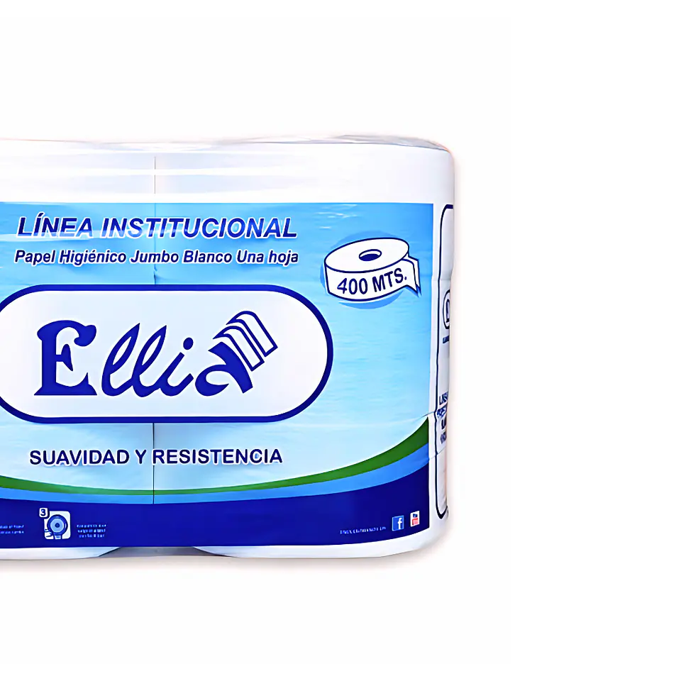 Papel Higiénico Jumbo Ellia 400 mt 100% Celulosa Bolsa por 6 Rollos  3