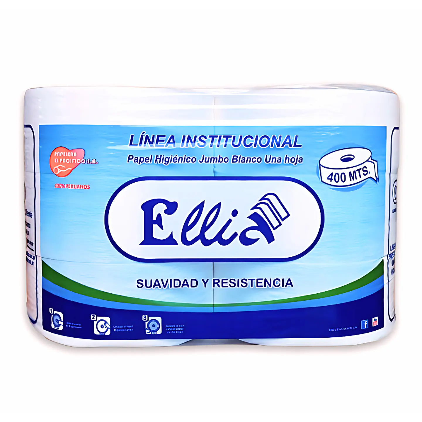 Papel Higiénico Jumbo Ellia 400 mt 100% Celulosa Bolsa por 6 Rollos  1