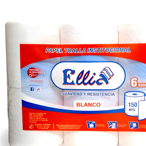 Papel Toalla Institucional Ellia Blanco 150 m x 6 Rollos