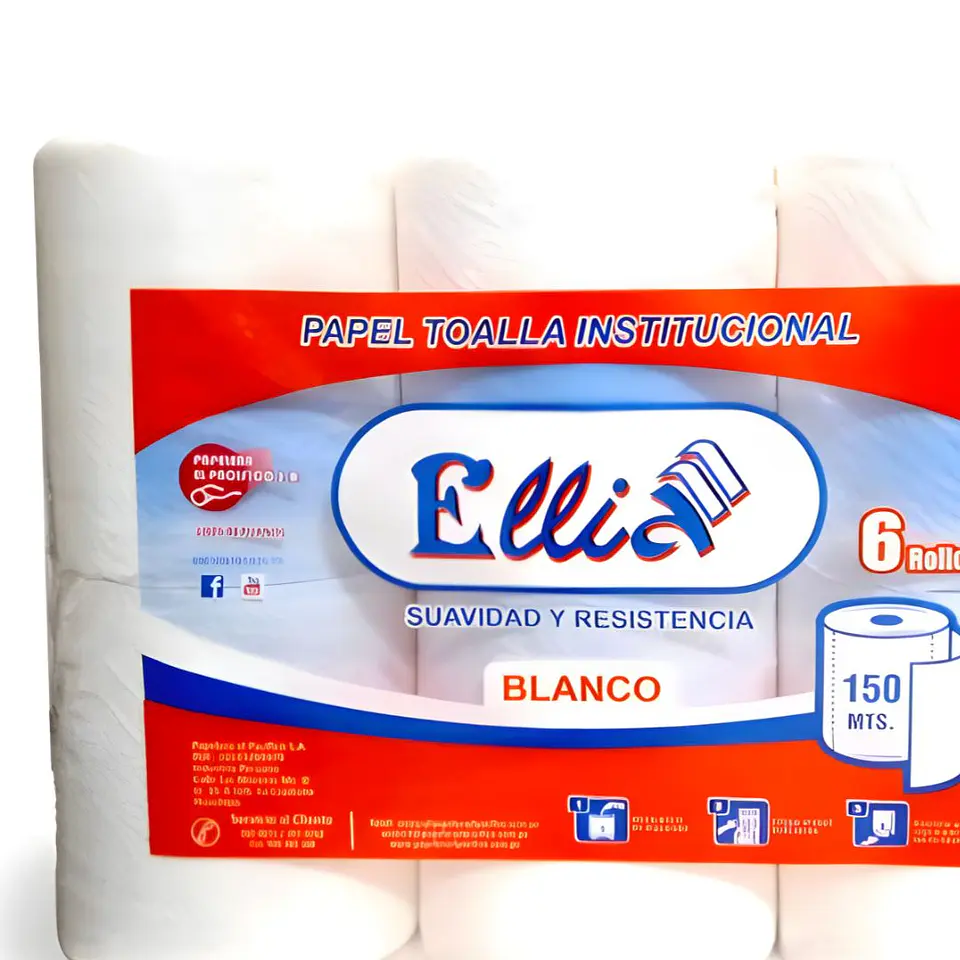 Papel Toalla Institucional Ellia Blanco 150 m x 6 Rollos 2