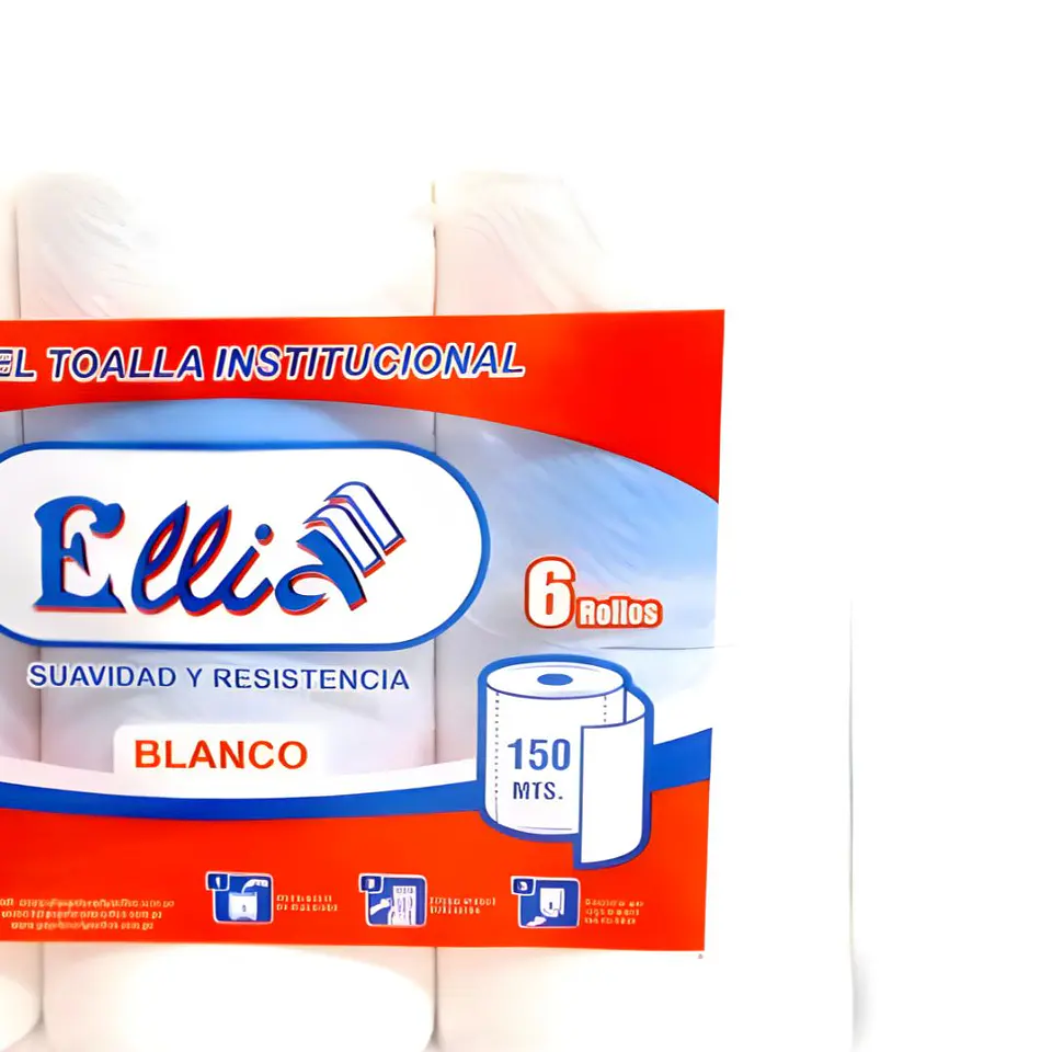 Papel Toalla Institucional Ellia Blanco 150 m x 6 Rollos 3