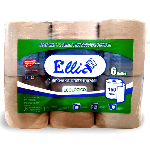Papel Toalla Institucional Ellia Ecológico 150 m x 6 rollos
