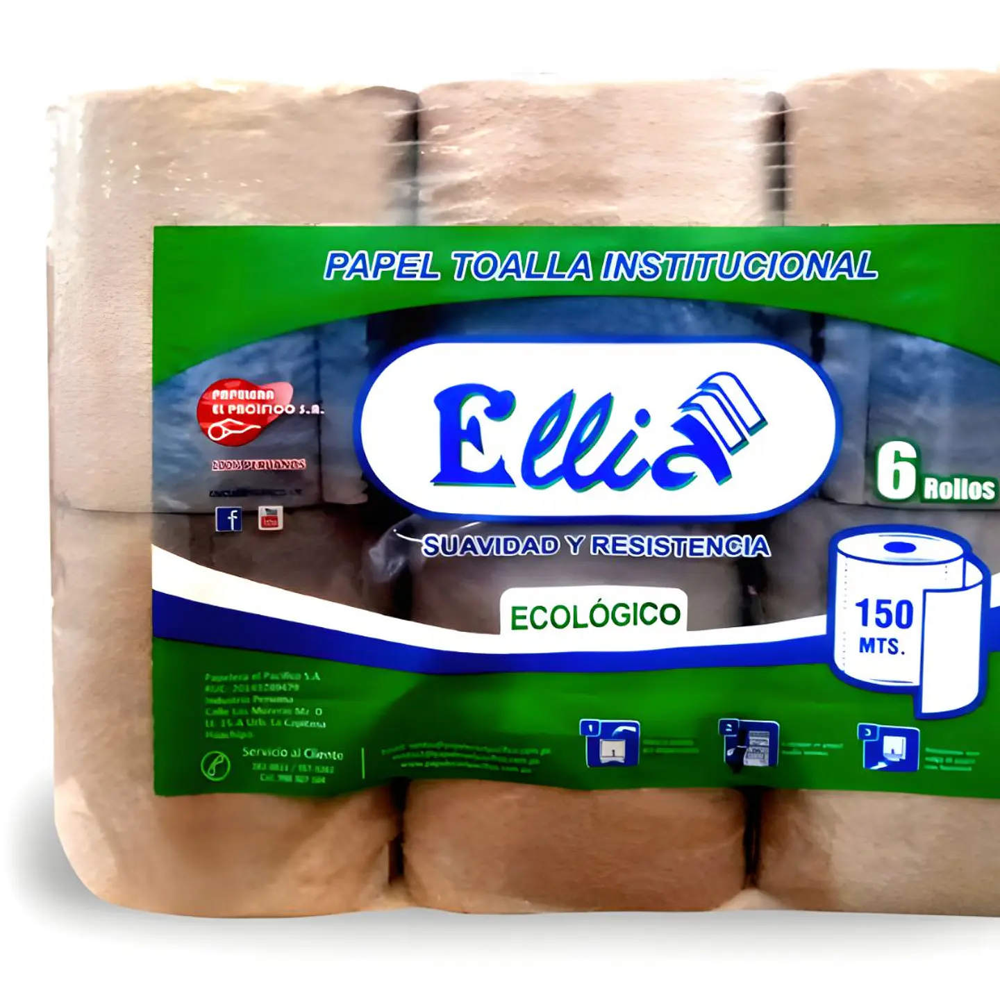 Papel Toalla Institucional Ellia Ecológico 150 m x 6 rollos 2