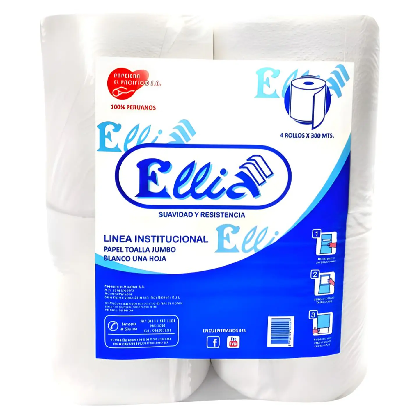 Papel Toalla Institucional Ellia Jumbo Blanco 4 Rollos x 300 m 1
