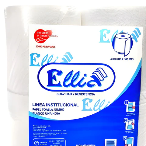 Papel Toalla Institucional Ellia Jumbo Blanco 4 Rollos x 300 m