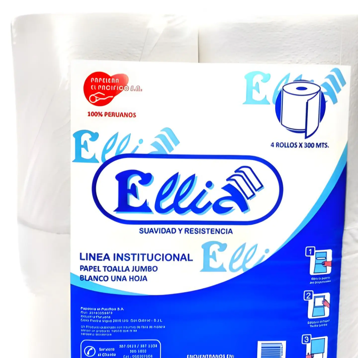Papel Toalla Institucional Ellia Jumbo Blanco 4 Rollos x 300 m 2