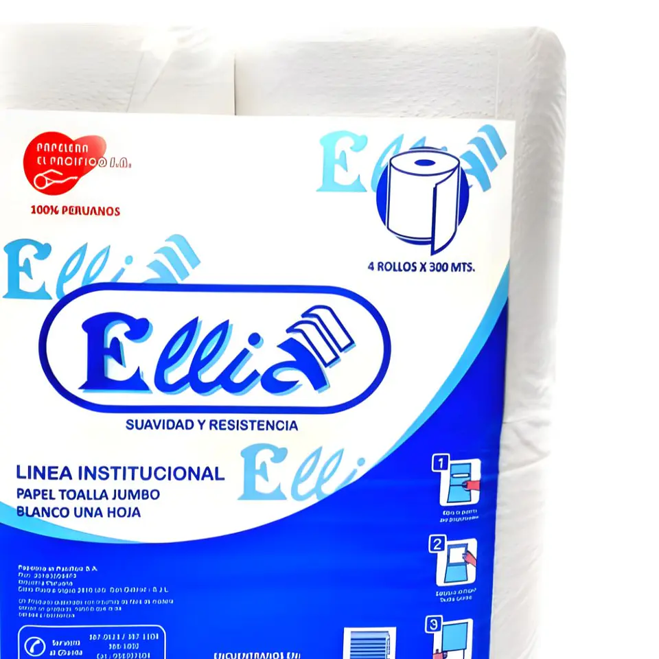 Papel Toalla Institucional Ellia Jumbo Blanco 4 Rollos x 300 m 3