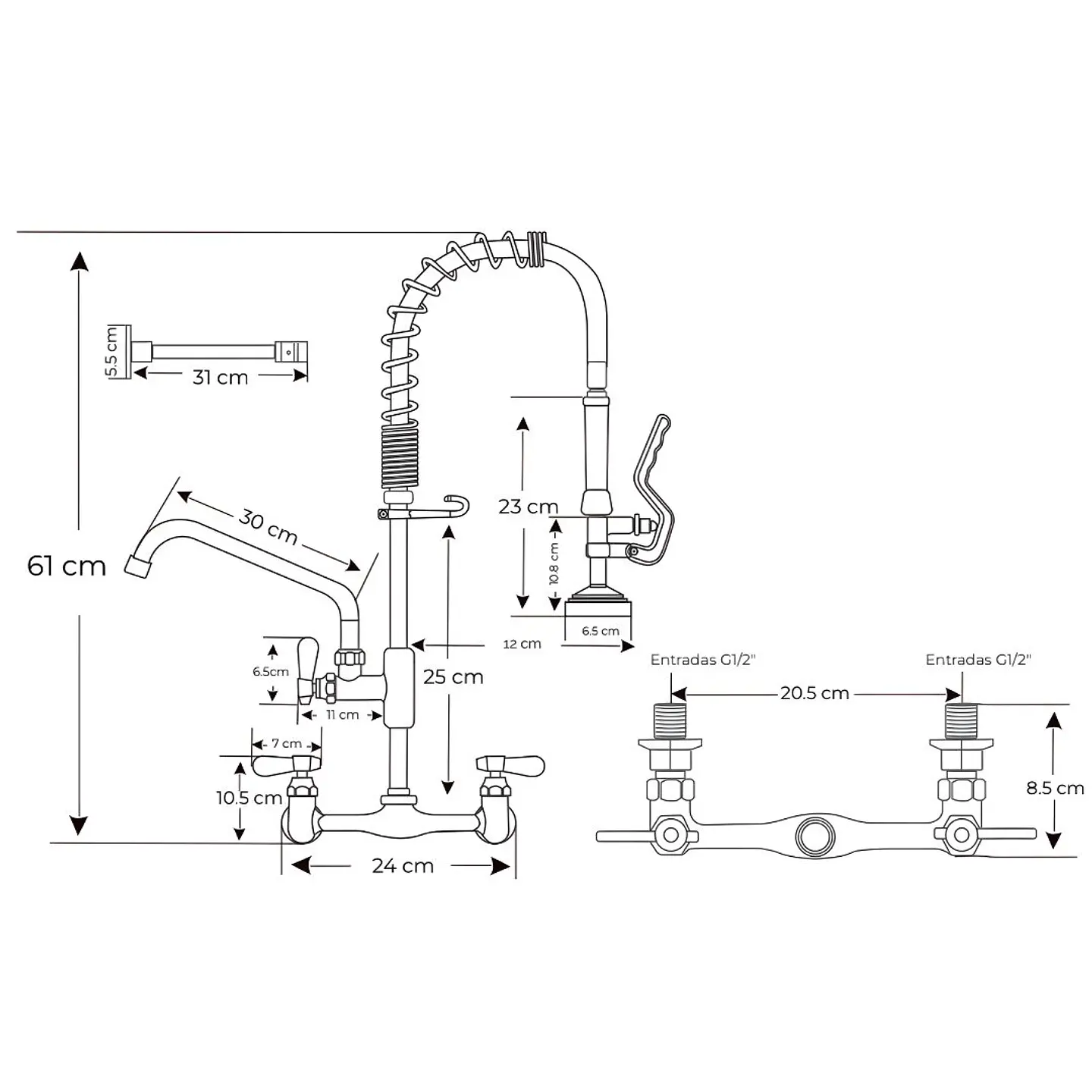 Grifería Industrial de Pared Cromada 3