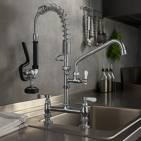 Grifería Industrial de Pared Cromada