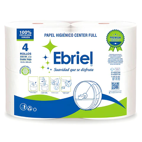 Papel Higiénico Center Pull Ebriel 250 m x 4 Rollos Doble Hoja