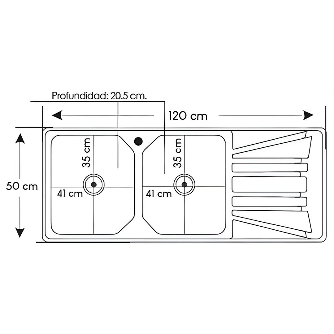 Lavadero 2 Pozas con Escurridor Acero Inoxidable 2
